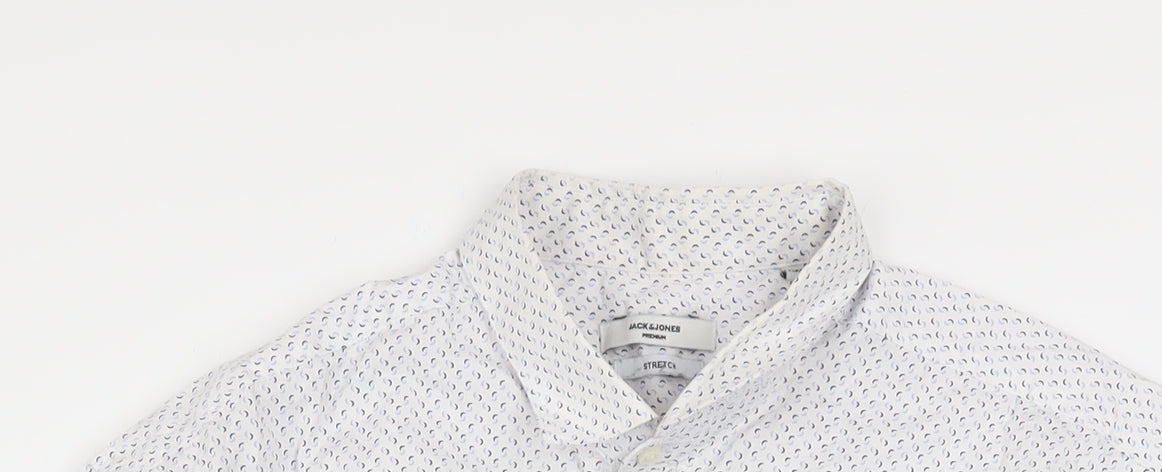 Jack & Jones Mens White Patterned Slim Fit Button-Up Shirt 2XL