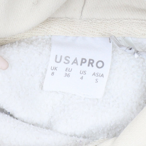 USA Pro Womens Beige Hooded Pullover Sweatshirt UK 8