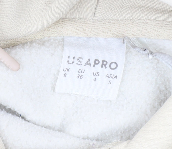 USA Pro Womens Beige Hooded Pullover Sweatshirt UK 8
