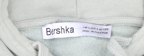 Bershka Women's Sage Green Full Zip Hoodie Size S Cropped California Print