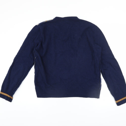 Zara Man Blue Check Wool V-Neck Men's Pullover Jumper M