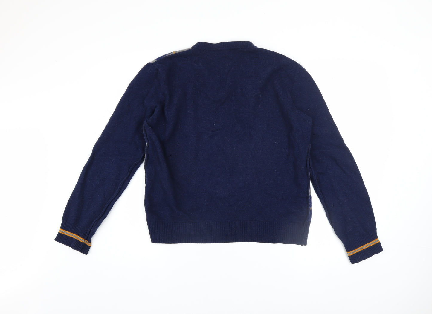 Zara Man Blue Check Wool V-Neck Men's Pullover Jumper M