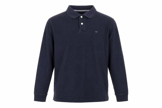 Front view of Eden Park Men's Blue Long Sleeve Collared Button-Up Polo Shirt, size M