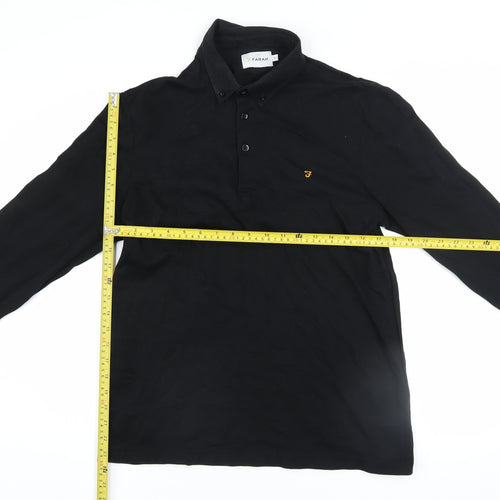 Farah Men's Black Long Sleeve Button-Down Cotton Polo Shirt Size L