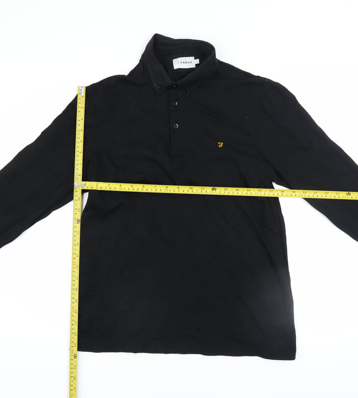Farah Men's Black Long Sleeve Button-Down Cotton Polo Shirt Size L