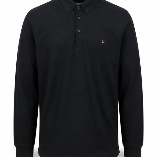 Farah Men's Black Long Sleeve Button-Down Cotton Polo Shirt Size L
