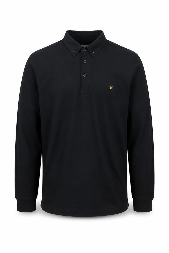 Farah Men's Black Long Sleeve Button-Down Cotton Polo Shirt Size L