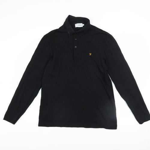 Farah Men's Black Long Sleeve Button-Down Cotton Polo Shirt Size L
