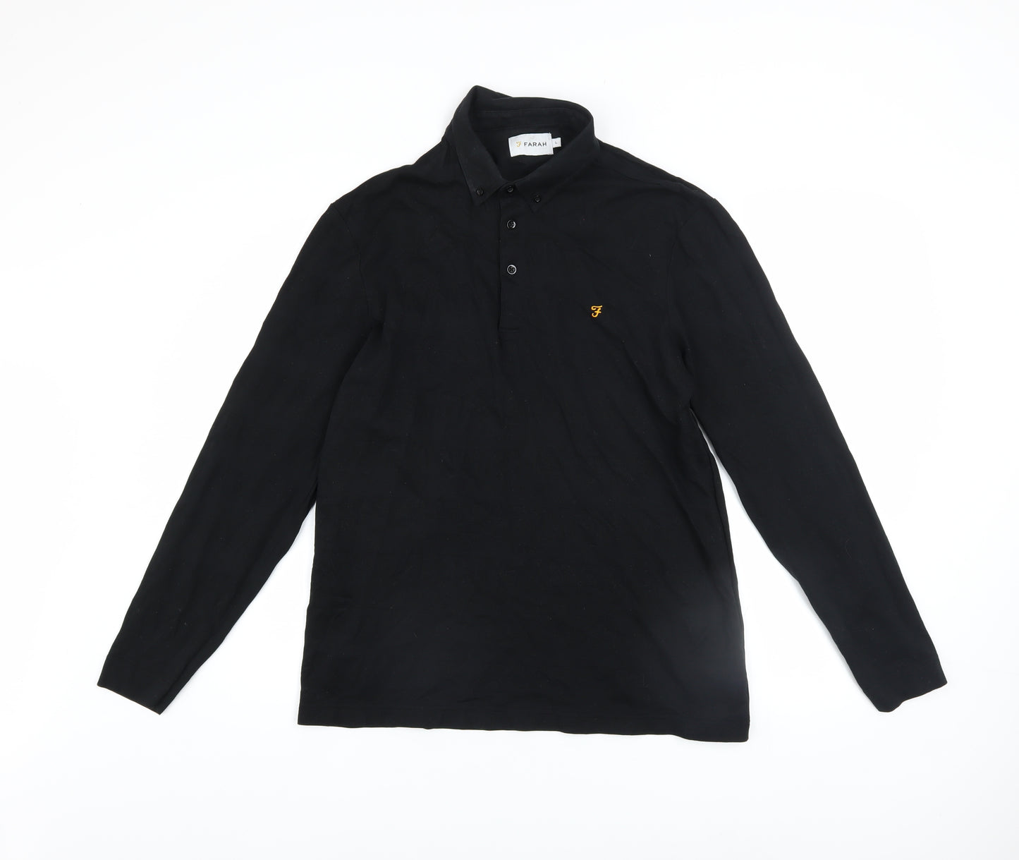 Farah Men's Black Long Sleeve Button-Down Cotton Polo Shirt Size L