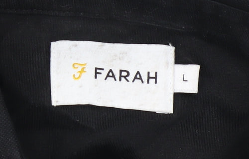 Farah Men's Black Long Sleeve Button-Down Cotton Polo Shirt Size L
