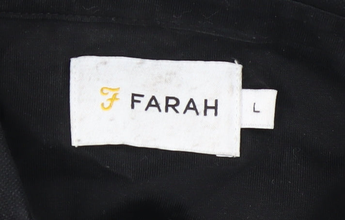 Farah Men's Black Long Sleeve Button-Down Cotton Polo Shirt Size L