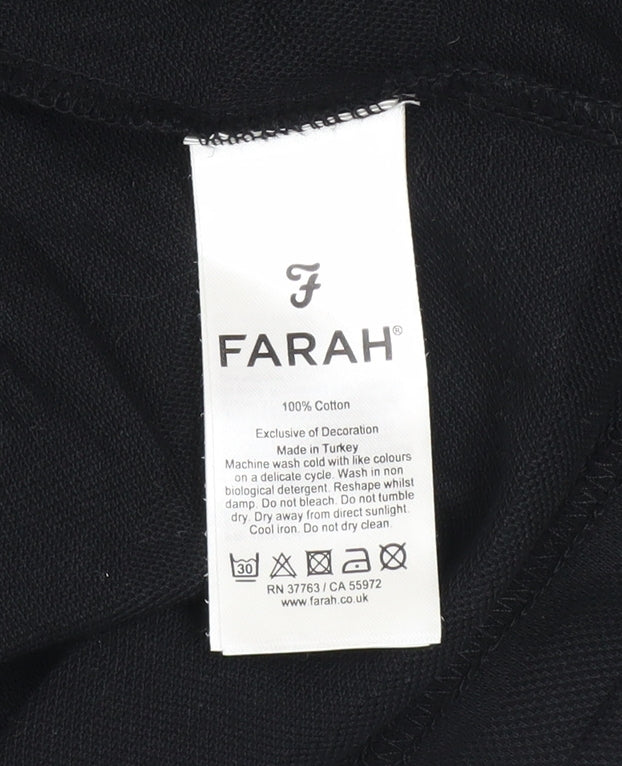 Farah Men's Black Long Sleeve Button-Down Cotton Polo Shirt Size L