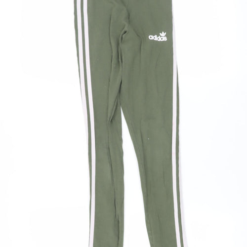 Adidas Women’s Green 3-Stripes Leggings Size 4 Cotton Stretch