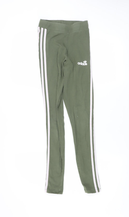 Adidas Women’s Green 3-Stripes Leggings Size 4 Cotton Stretch