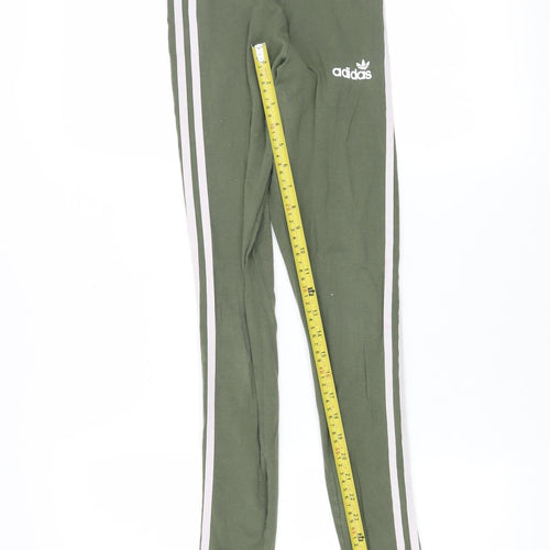 Adidas Women’s Green 3-Stripes Leggings Size 4 Cotton Stretch