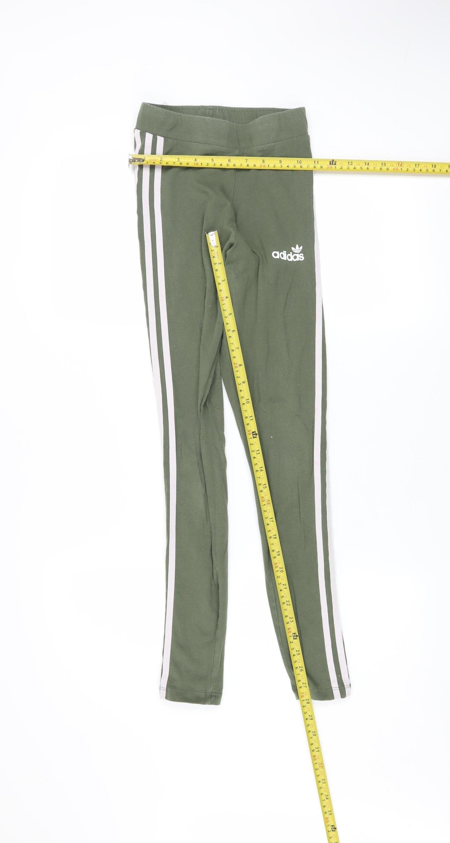 Adidas Women’s Green 3-Stripes Leggings Size 4 Cotton Stretch