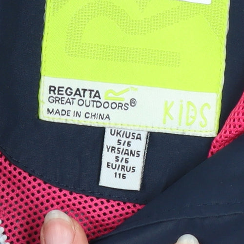Regatta Girls Blue Waterproof Hooded Rain Coat Jacket 5-6 Years