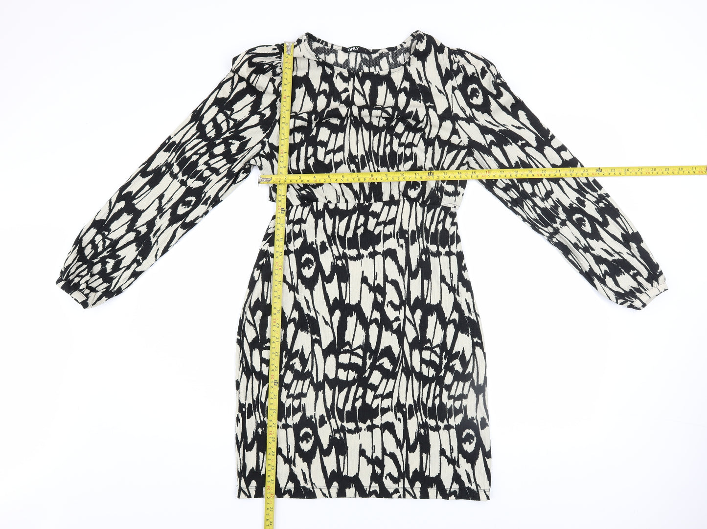 ONLY Women’s Black Geometric Shift Dress XL Long Sleeve