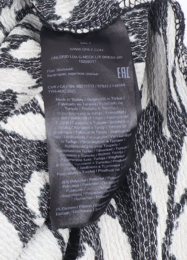 ONLY Women’s Black Geometric Shift Dress XL Long Sleeve