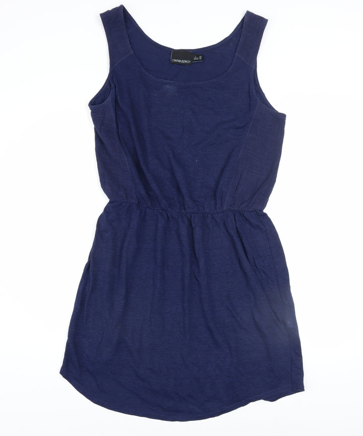 Cynthia Rowley Women Blue Linen Sleeveless Tank Dress L