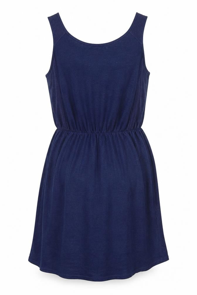 Cynthia Rowley Women Blue Linen Sleeveless Tank Dress L