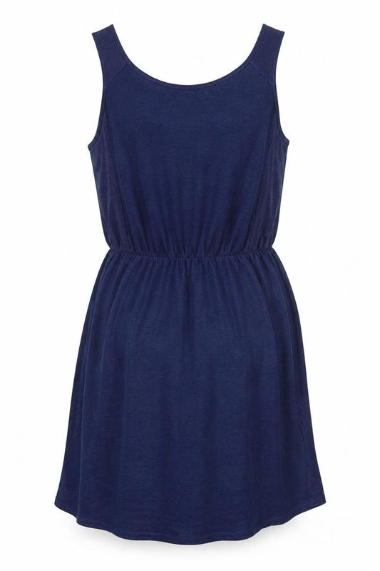 Front view of Cynthia Rowley Women Blue Linen Sleeveless Tank Dress L