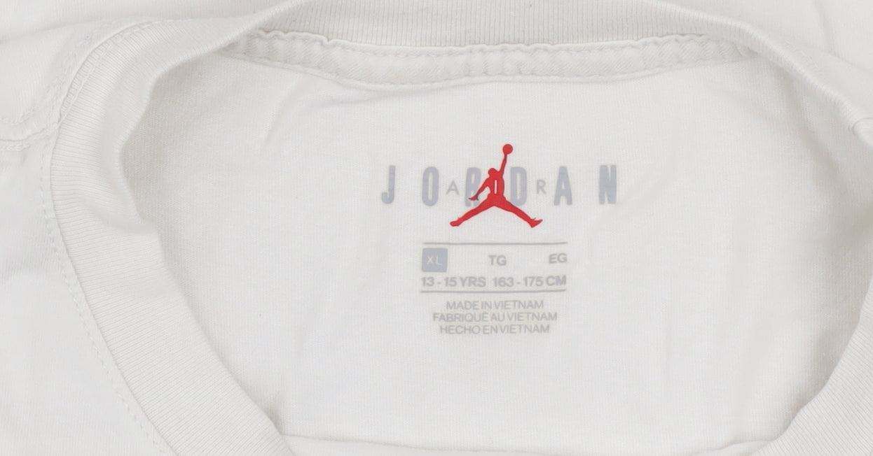 Jordan Boys White Cotton Crew Neck T-Shirt XL 13-15 Years Sports Logo Tee