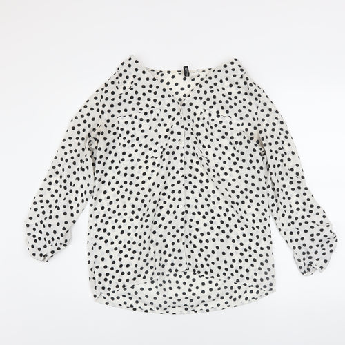 Divided Women’s White Polka Dot Long Sleeve Chiffon Blouse Size 8