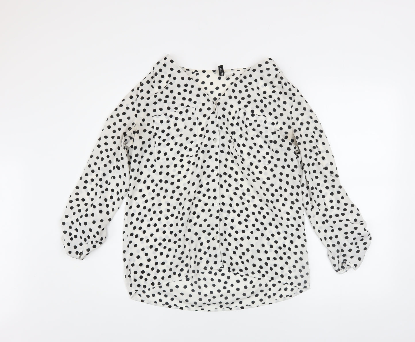 Divided Women’s White Polka Dot Long Sleeve Chiffon Blouse Size 8