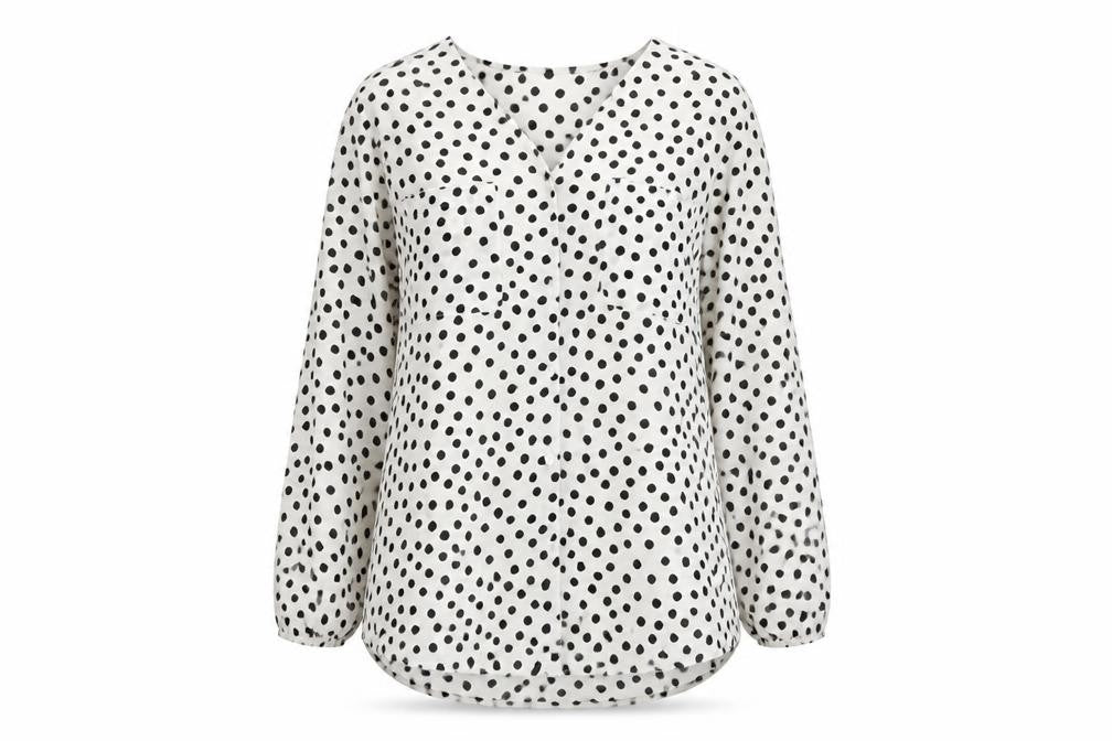 Front view of Divided Women’s White Polka Dot Long Sleeve Chiffon Blouse, size UK 8
