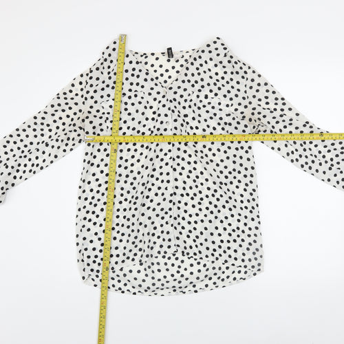 Divided Women’s White Polka Dot Long Sleeve Chiffon Blouse Size 8
