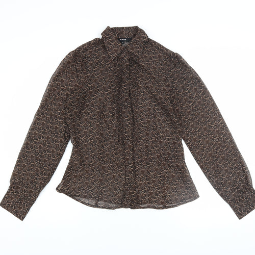 O'Stin Women's Brown Floral Chiffon Button-Up Blouse Size S