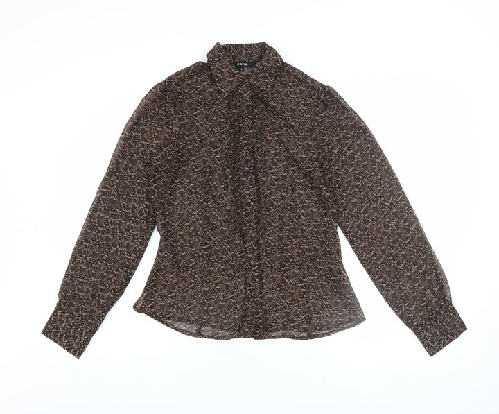 O'Stin Women's Brown Floral Chiffon Button-Up Blouse Size S