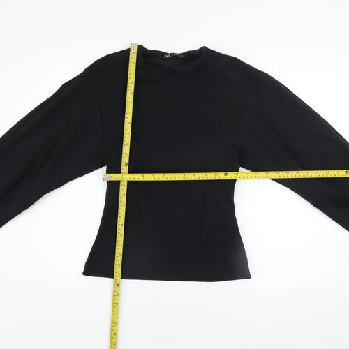 ZARA Women Black Pullover Sweatshirt Medium Cotton Blend Crew Neck