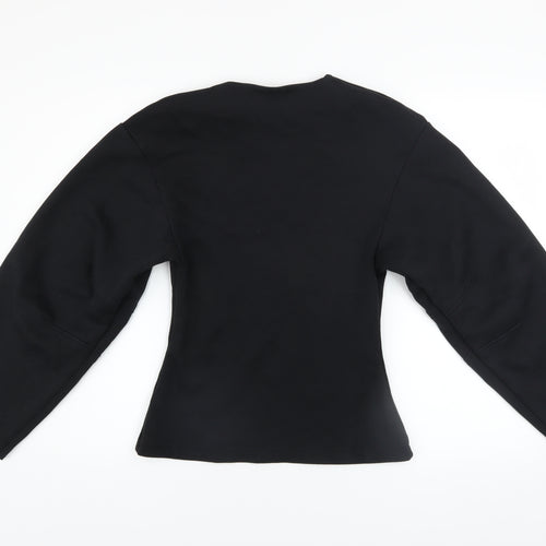 ZARA Women Black Pullover Sweatshirt Medium Cotton Blend Crew Neck