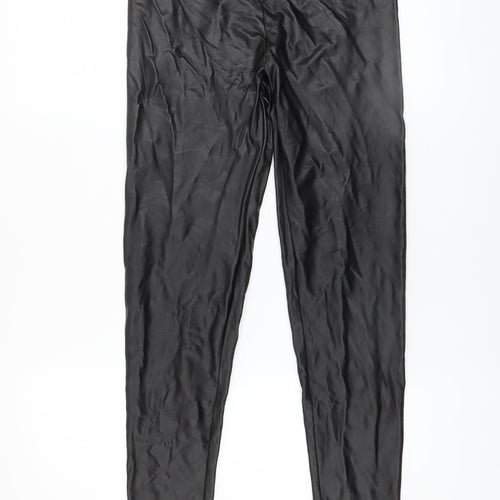 Bershka Women Black Faux Leather Leggings M Slim Fit Stretch