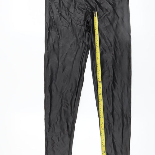 Bershka Women Black Faux Leather Leggings M Slim Fit Stretch