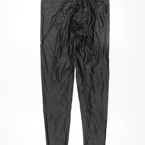 Bershka Women Black Faux Leather Leggings M Slim Fit Stretch