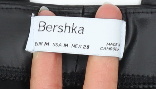 Bershka Women Black Faux Leather Leggings M Slim Fit Stretch