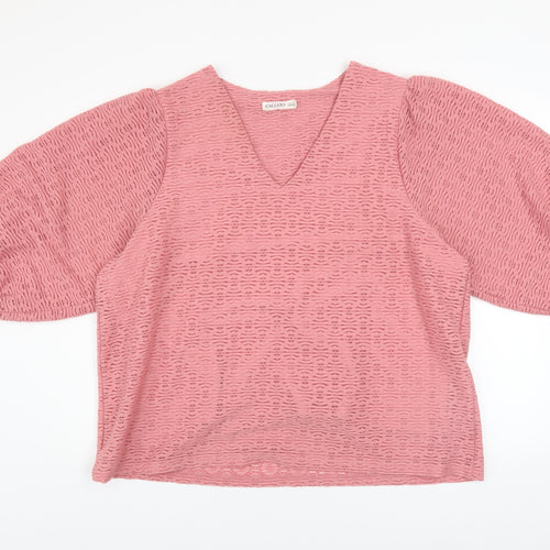 Gallery Women Pink V-Neck Puff Sleeve Pullover Sweatshirt XL