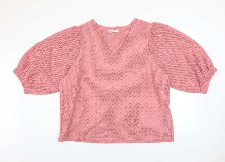 Gallery Women Pink V-Neck Puff Sleeve Pullover Sweatshirt XL