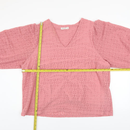 Gallery Women Pink V-Neck Puff Sleeve Pullover Sweatshirt XL