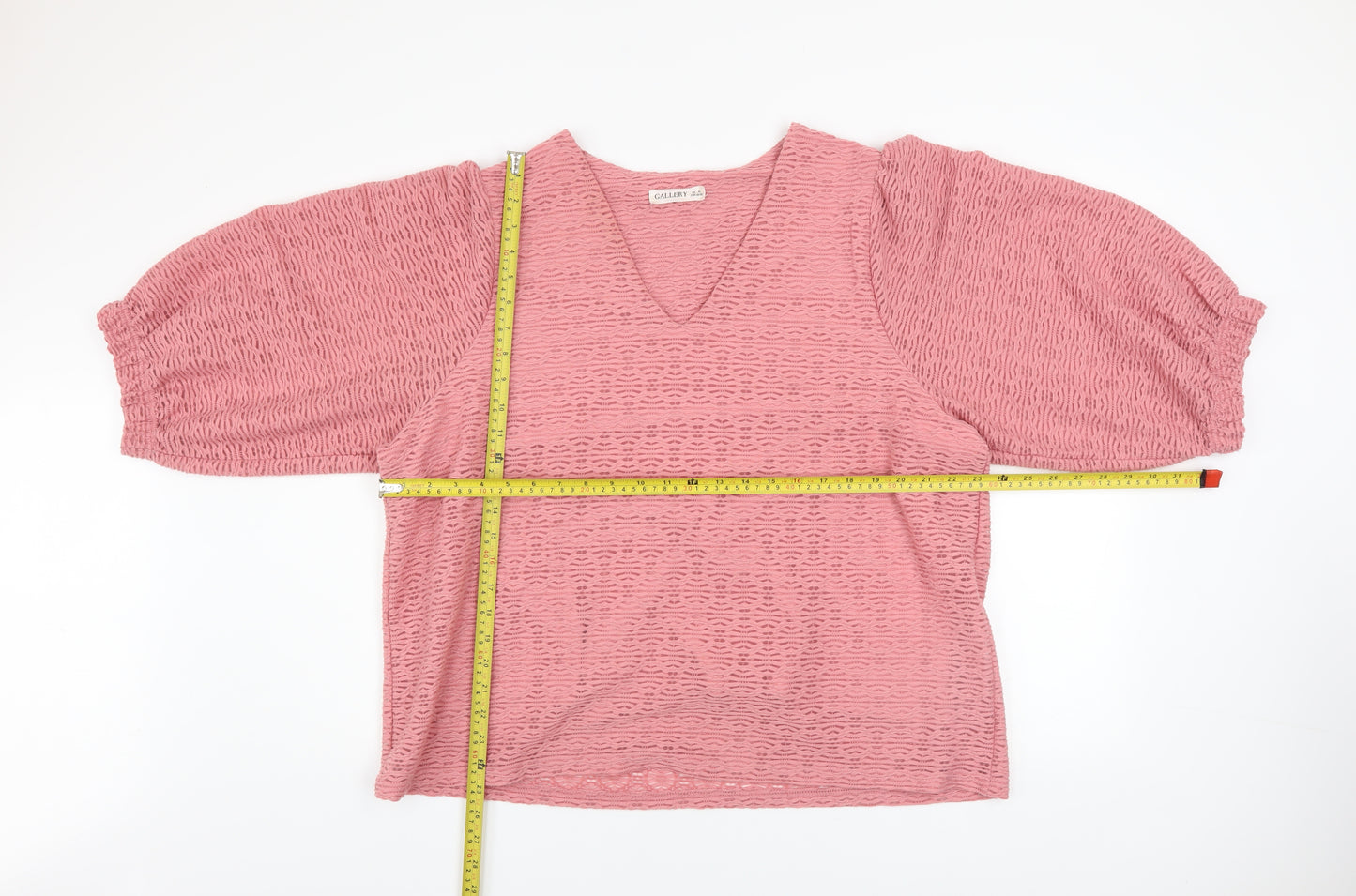 Gallery Women Pink V-Neck Puff Sleeve Pullover Sweatshirt XL