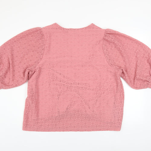 Gallery Women Pink V-Neck Puff Sleeve Pullover Sweatshirt XL
