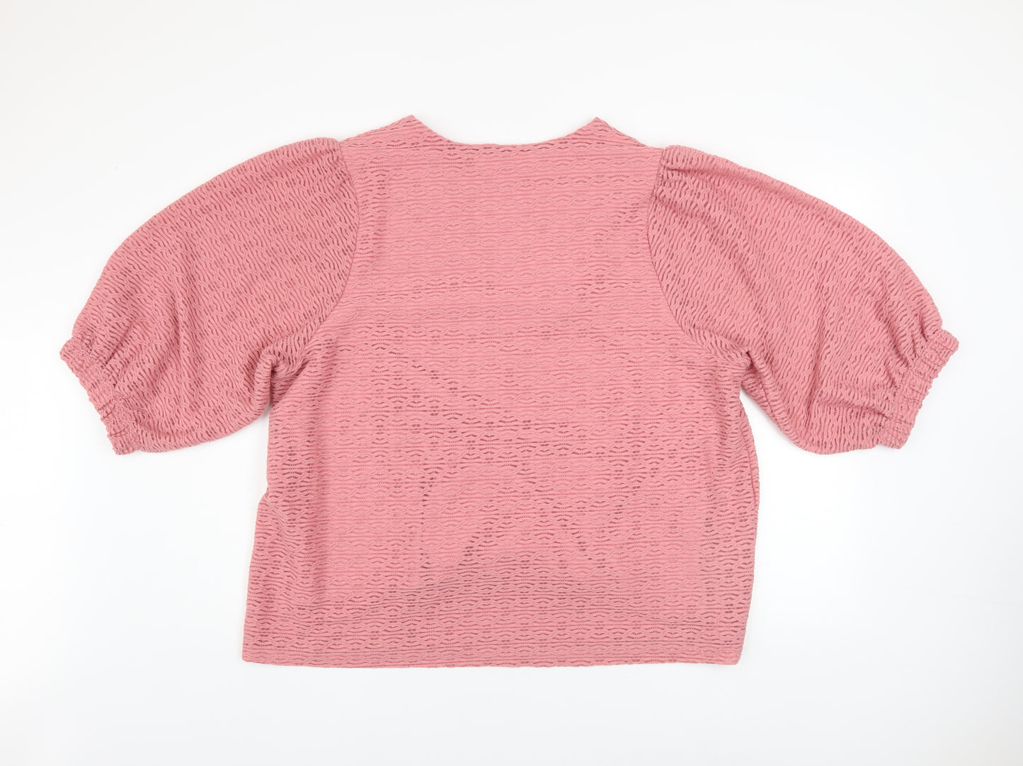 Gallery Women Pink V-Neck Puff Sleeve Pullover Sweatshirt XL