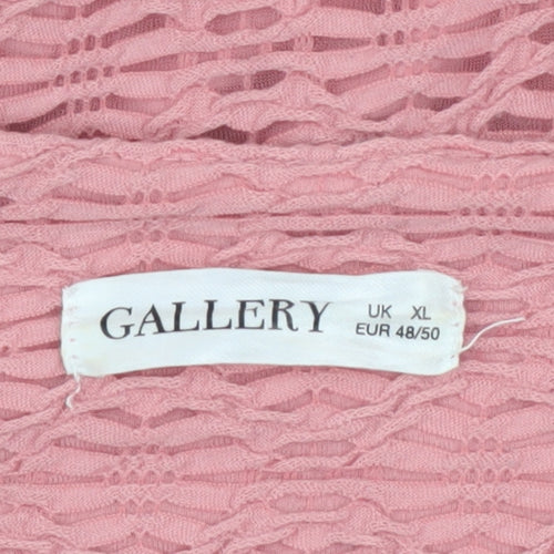 Gallery Women Pink V-Neck Puff Sleeve Pullover Sweatshirt XL