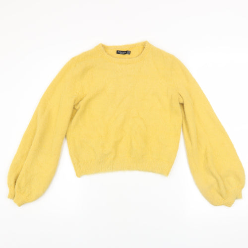 Bershka Girls Yellow Pullover Jumper XS Soft Knit Crew Neck Sweater