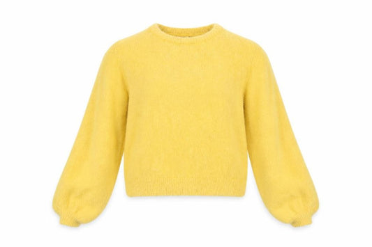 Front view of Bershka girls’ yellow jumper xs soft knit crew neck sweater