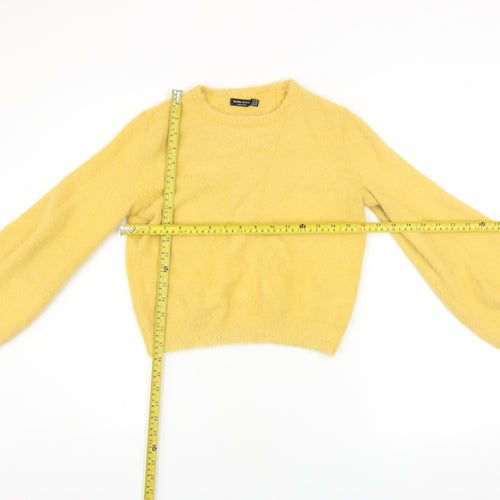 Bershka Girls Yellow Pullover Jumper XS Soft Knit Crew Neck Sweater