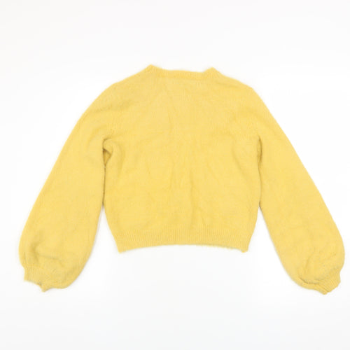 Bershka Girls Yellow Pullover Jumper XS Soft Knit Crew Neck Sweater